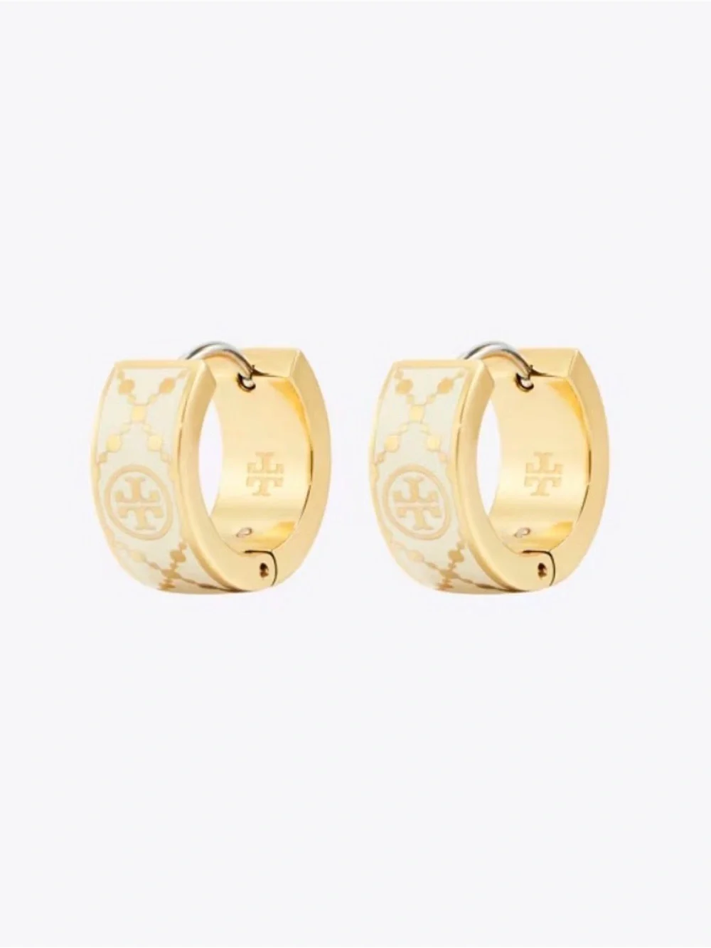 Tory Burch White and Gold Icon T Enamel Bracelet, Ring and Hoop Earring Set